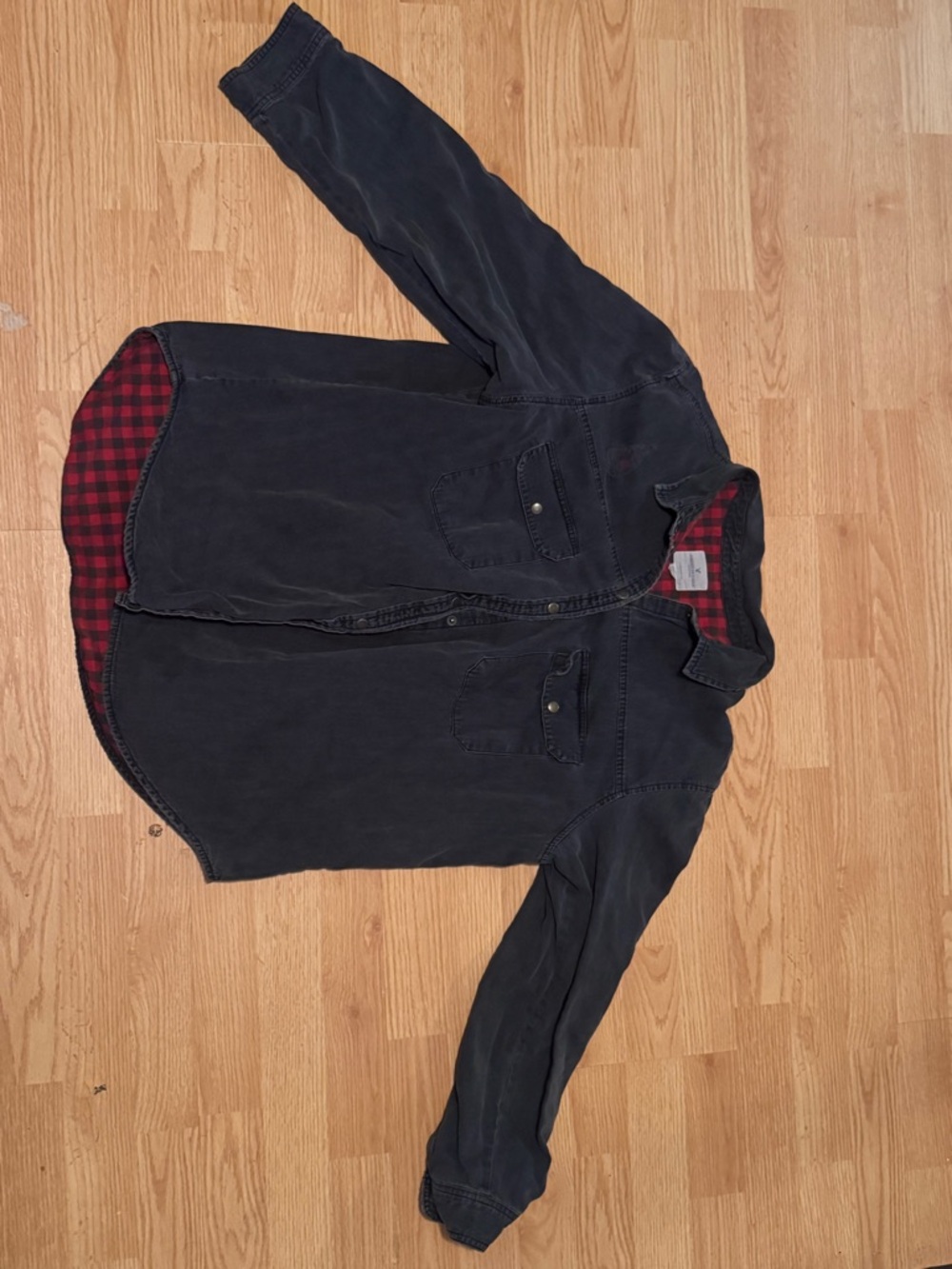 American Eagle Outfitters Red and Black Buffalo Plaid Jacket distressed